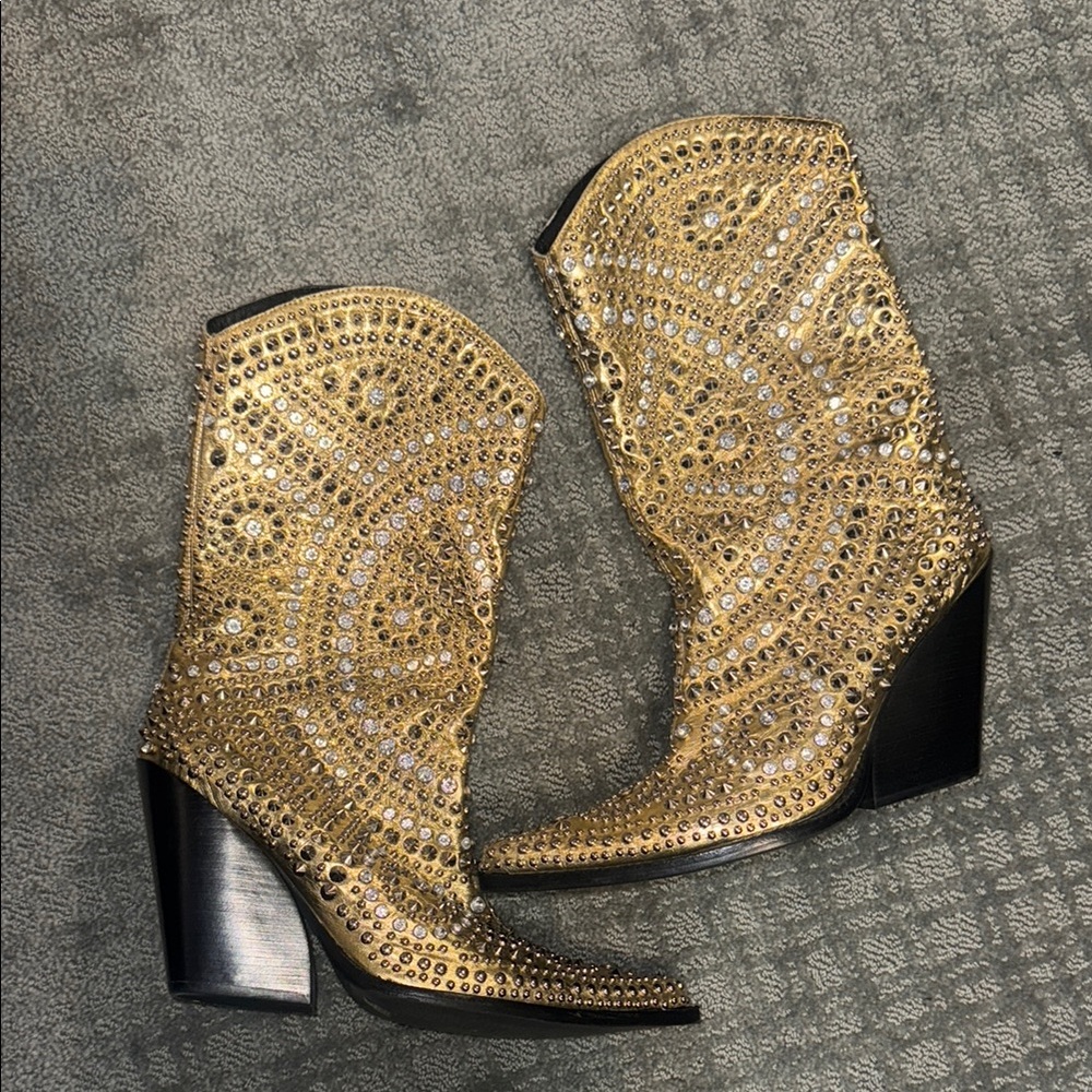 Gold Embellished Women's Cowboy Boots